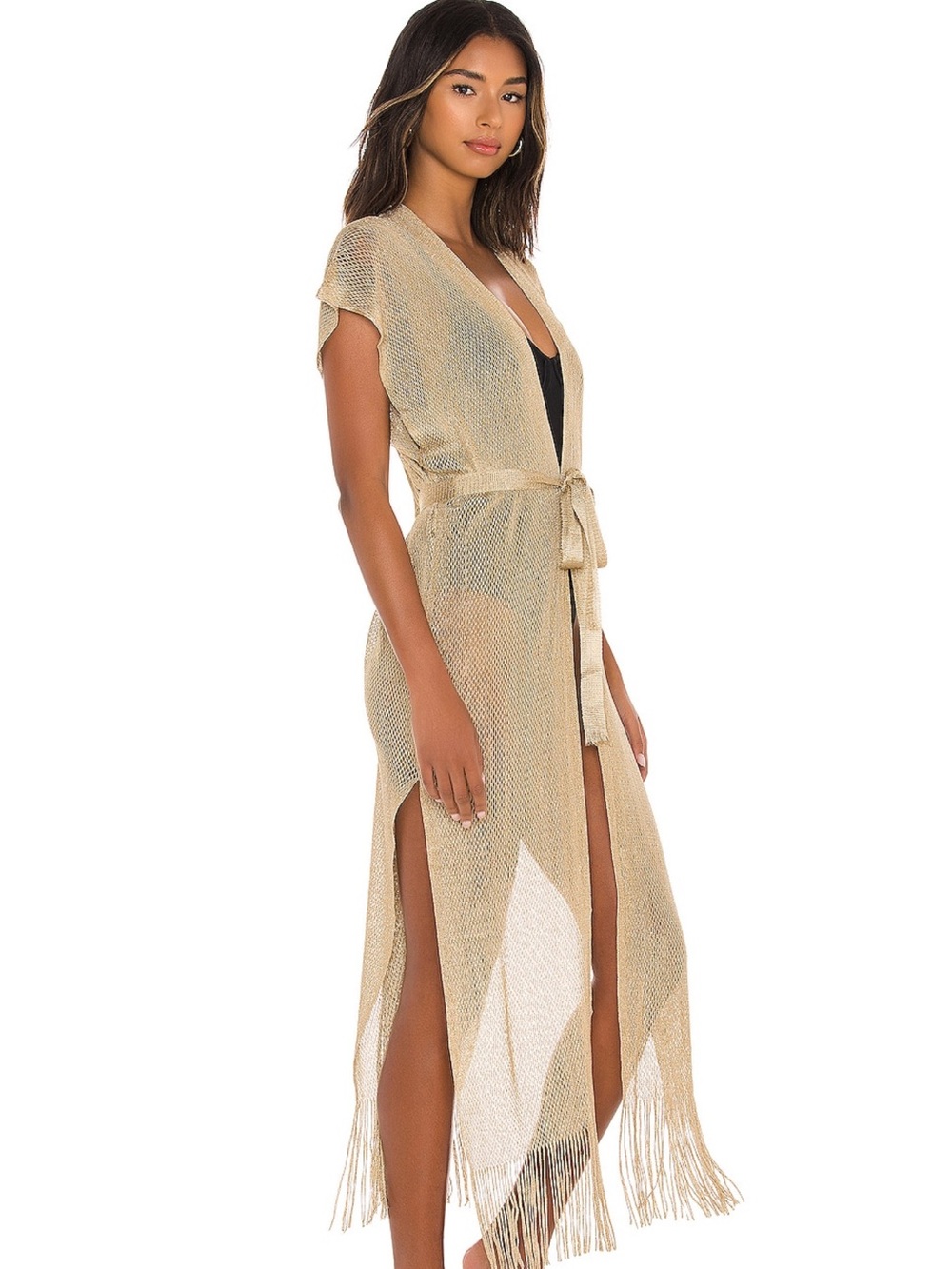Luli Fama Gold Mesh Fringe Swim Coverup - Picture 2 of 6